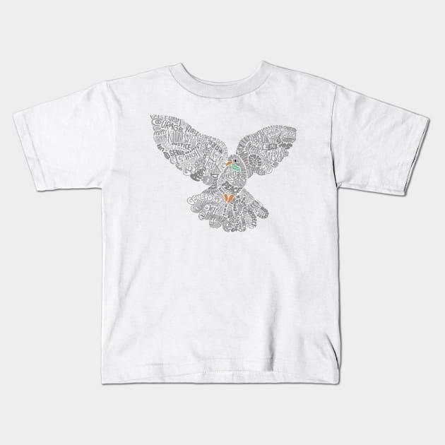 Typographic Peace Dove (white) Kids T-Shirt by vo_maria